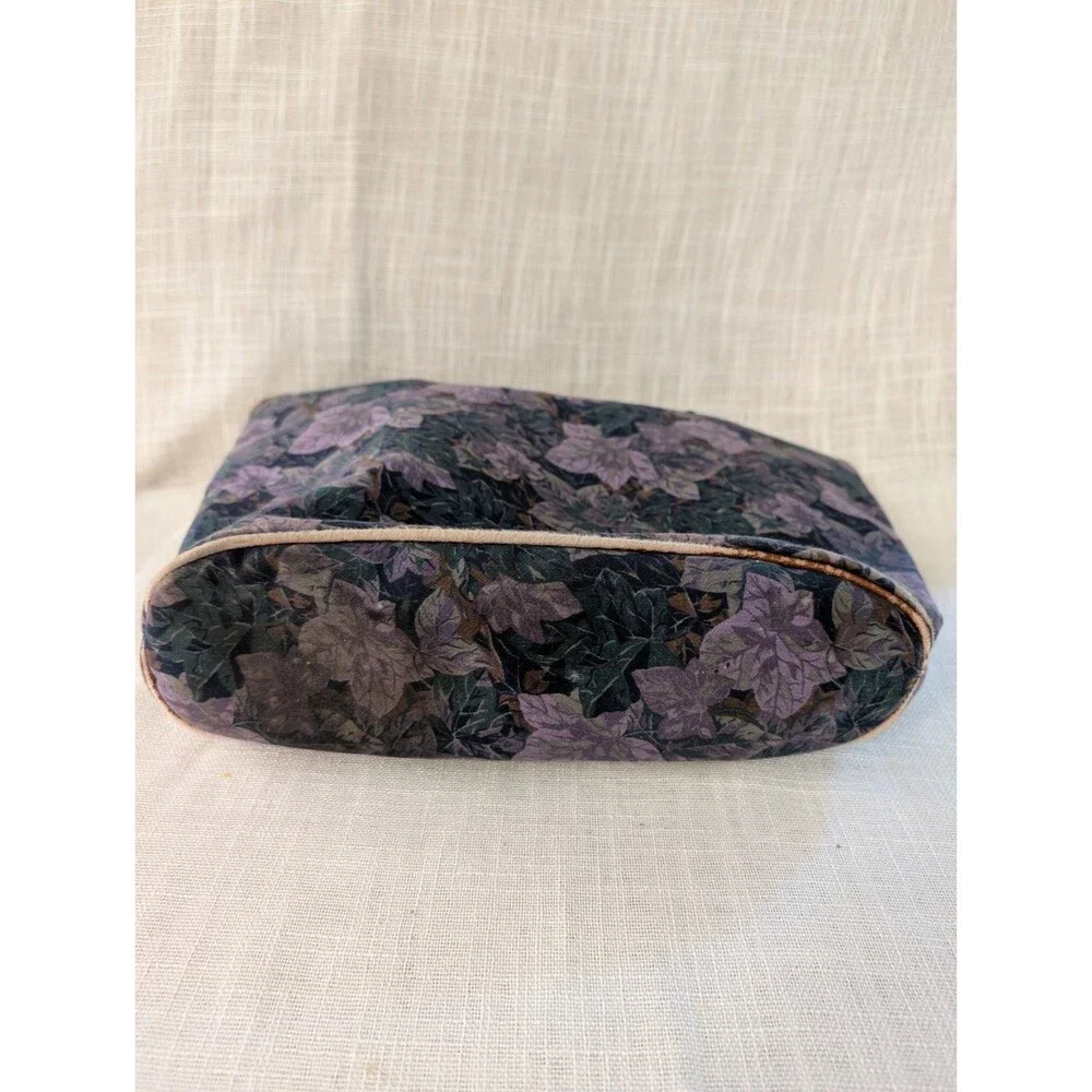 Vintage Laura Ashley Purple Floral Canvas w/ Leather Strap Tote Bag Shoulder Bag